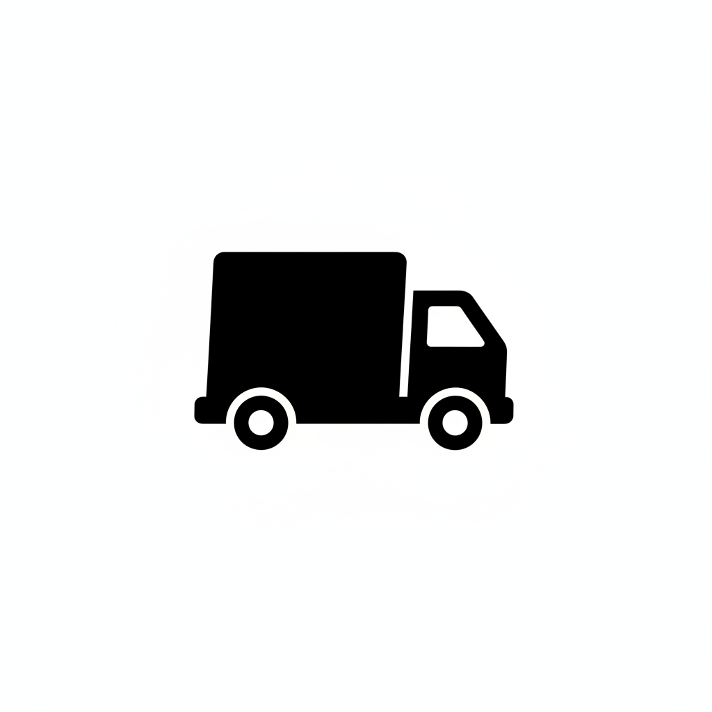 Black silhouette of a delivery truck on a white background